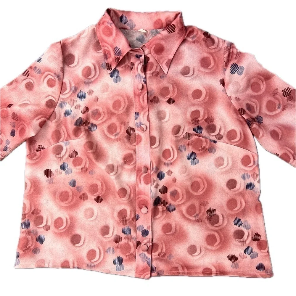 80s VTG Abstract Allover Print Button Up Shirt - Picture 5 of 9